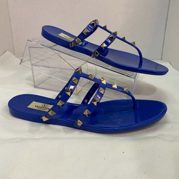 Valentino Garavani Rockstud Jelly Sandals Blue Electric PVC Slides 38 - Picture 12 of 13